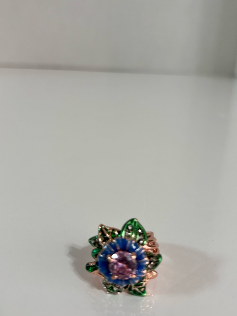 925 silver Rose Gold & Pink synthetic Zirconia Ring & Green / Purple Enamel 7 - Picture 6 of 8
